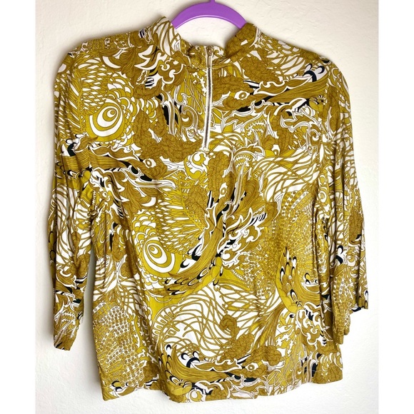 H&M High Neck Mustard Yellow Patterned Shirt - Picture 2 of 2